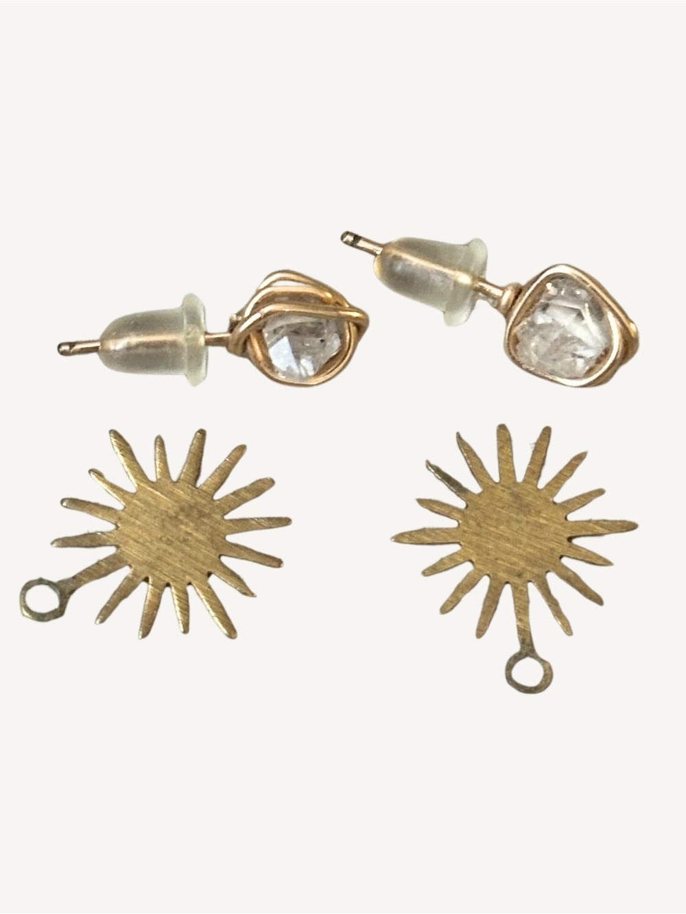 Clear Quartz Sunburst Earrings with Jackets Gold Tone 925 Sterling Posts